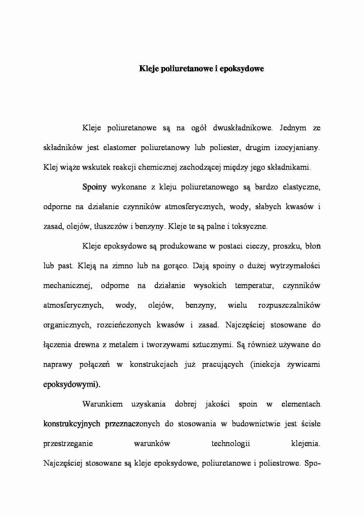 Kleje poliuretanowe i epoksydowe - wykład - strona 1