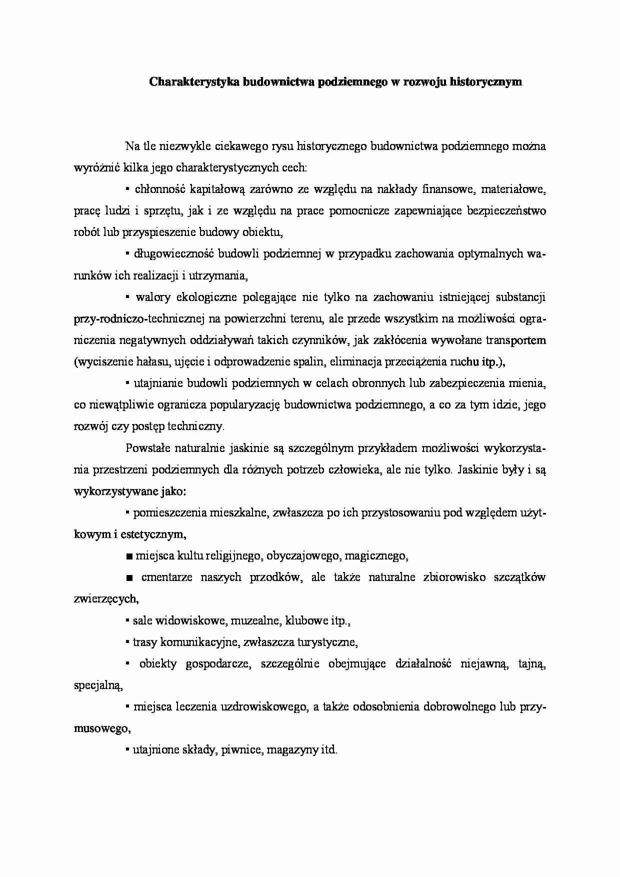 Charakterystyka budownictwa podziemnego w rozwoju historycznym - strona 1