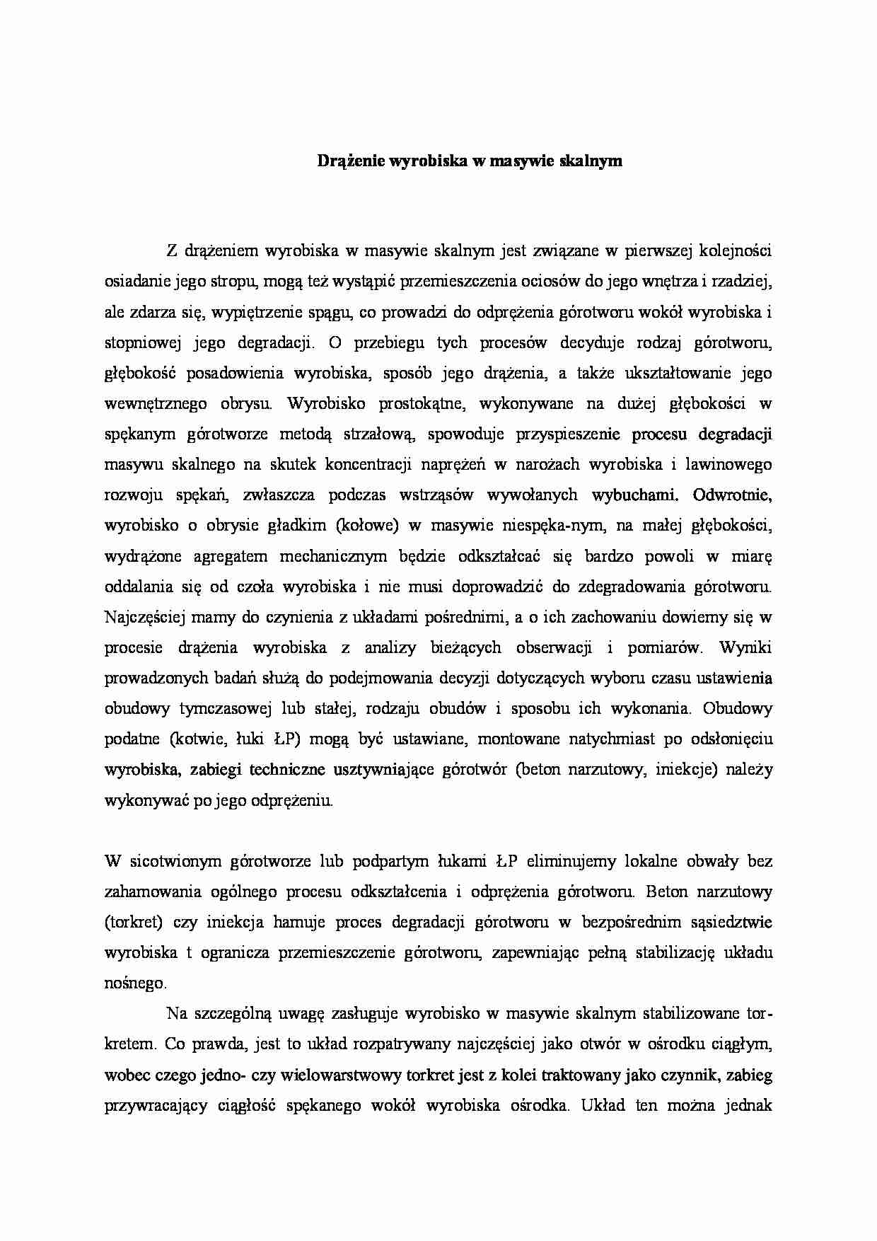 Drążenie wyrobiska w masywie skalnym - strona 1