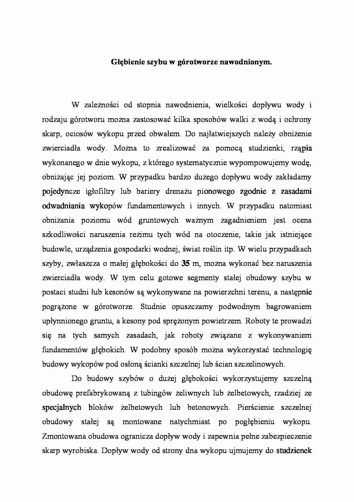 Głębienie szybu w górotworze nawodnionym - strona 1
