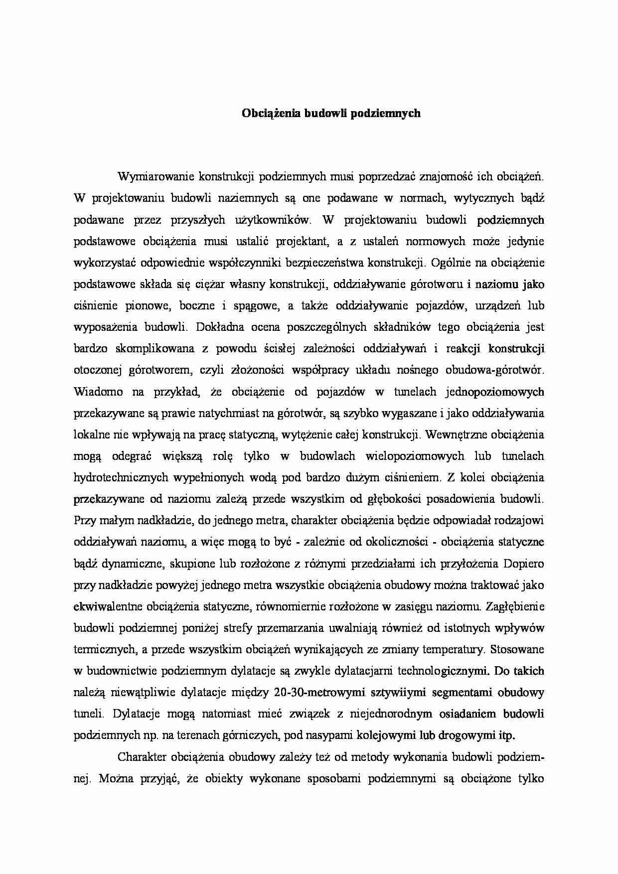 Obciążenia budowli podziemnych - strona 1