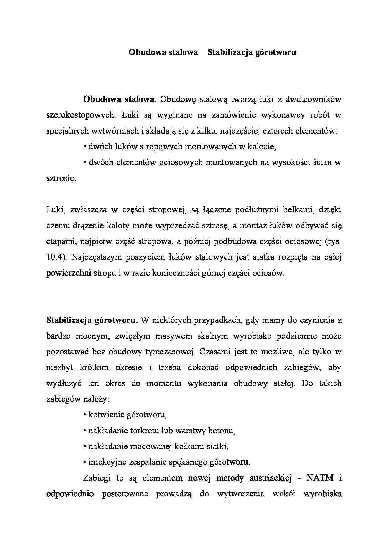 Obudowa stalowa. Stabilizacja górotworu - strona 1