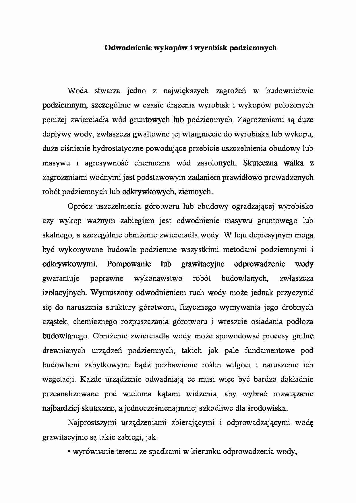 Odwodnienie wykopów i wyrobisk podziemnych - strona 1