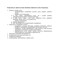 Podaj obszar zainteresowań dziedziny inżynieria ruchu drogowego