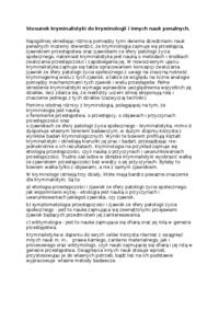 Wykład - Stosunek kryminalistyki do kryminologii i innych nauk penalnych