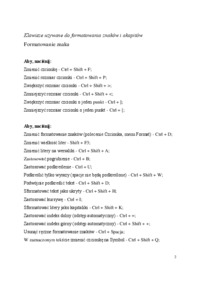 Wykład - klawiszowe skróty dla programu WORD