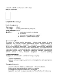 Studia II stopnia, Kraków, Politechnika Krakowska, automatyka i robotyka, niestacjonarne, kryteria przyjęć, informacja