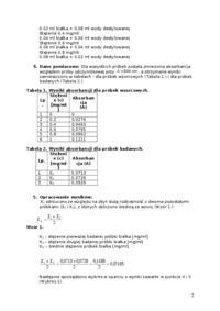 Spektrofotometryczne wyznaczanie stężenia jednego składnika.