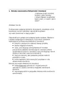 Metody szacowania efektywności inwestycji