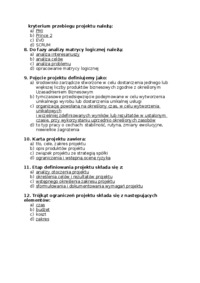 Zarządzania projektami - test na egzamin 1