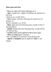 Data types and sizes