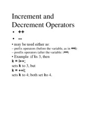 Increment and Decrement Operators