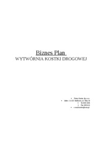 Biznes plan - wytwórnia kostki brukowej