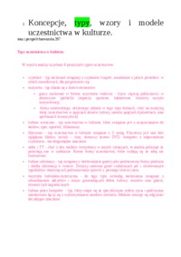 Koncepcje, typy, wzory i modele uczestnictwa w kulturze