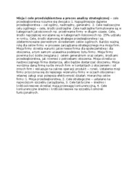 Misja i cele przedsiębiorstwa a proces analizy strategicznej