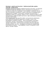 Strategie  najniższych kosztów i dyferencjacji jako ogólne strategie  konkurencji