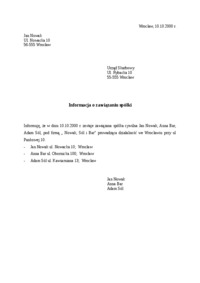 Informacja o zawiązaniu spółki