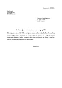 Informacja o zmianie składu osobowego spółki