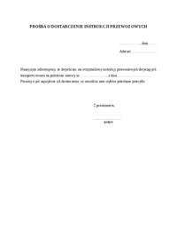 Prośba o dostarczenie instrukcji przewozowych