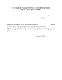 Zezwolenie pracownika na ujawnienie danych dotyczących
