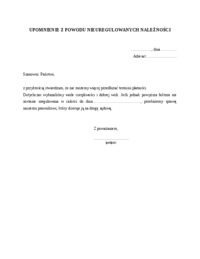 Upomnienie z powodu nieuregulowanych należności