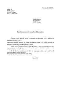 Wzór-Prośba o umorzenie podatku od darowizny