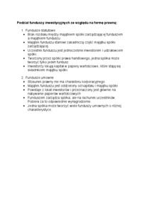 Podział funduszy inwestycyjnych ze względu na formę prawną-opracowanie
