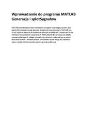 Wprowadzenie do programu MATLAB Generacja - wykład