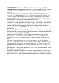 Character Sets Use this tab to define the character sets used by your database