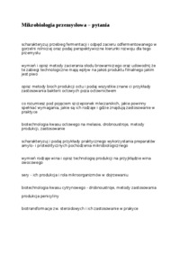 Mikrobiologia przemysłowa - pytania na egzamin