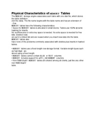 Physical Characteristics of MEMORY Tables-opracowanie
